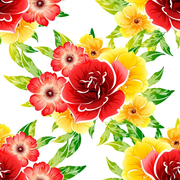 Coloridas Flores Estilo Vintage Patrón Sin Costuras — Vector de stock