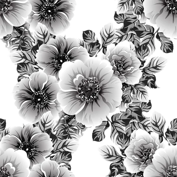 Modèle Fleurs Sans Couture Style Vintage Monochrome — Image vectorielle