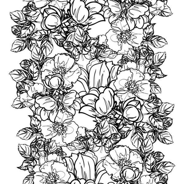 Modèle Fleurs Sans Couture Style Vintage Monochrome — Image vectorielle