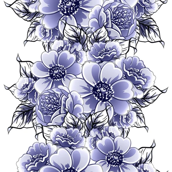 Patrón Flores Estilo Vintage Monocromo Azul Sin Costuras — Archivo Imágenes Vectoriales