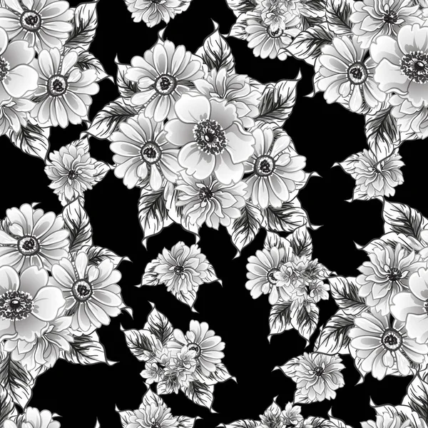 Naadloze Monochrome Vintage Stijl Bloemen Patroon — Stockvector