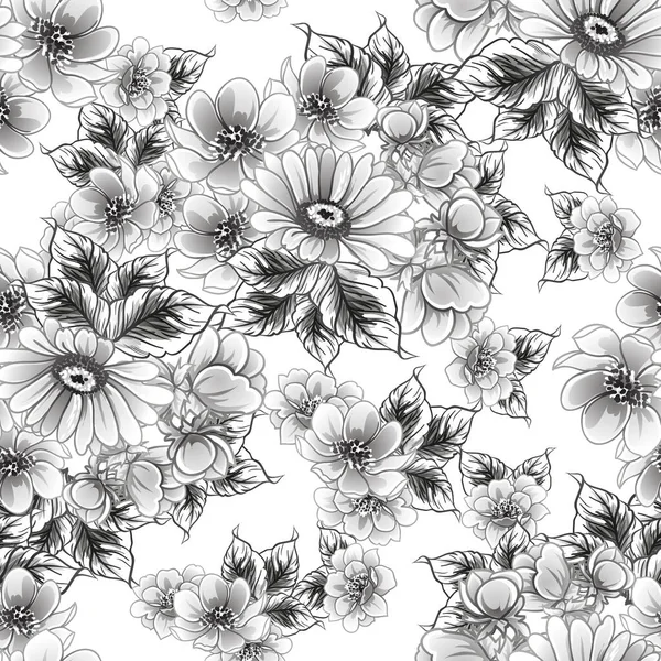 Naadloze Monochrome Vintage Stijl Bloemen Patroon — Stockvector