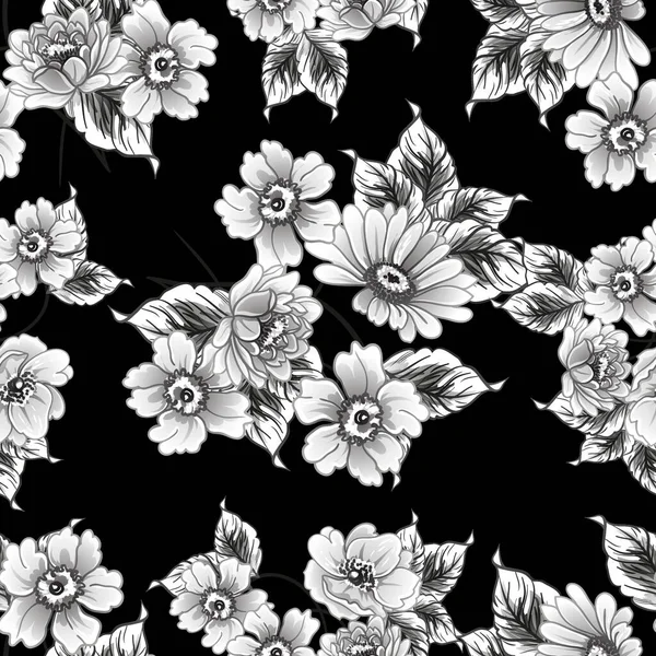 Modèle Fleurs Sans Couture Style Vintage Monochrome — Image vectorielle