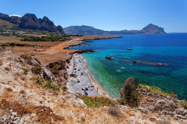 Trapani eyaletinde, Sicilya, İtalya - deniz koyu ve plajı gelen kıyı şeridi arasında San Vito lo Capo ve görüntüleme Scopello