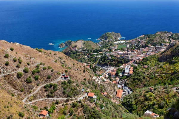 Castelmola Sicilien Italien Panoramautsikt Från Castelmola Taormina Och Medelhavet — Stockfoto