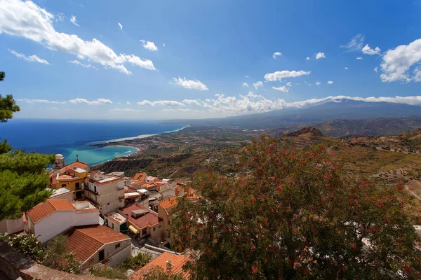 Castelmola Sicilien Italien Panoramautsikt Från Castelmola Medelhavet Och Vulkanen Etna — Stockfoto