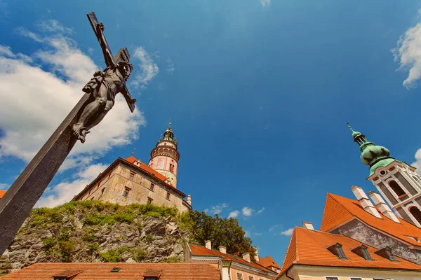 Jezus Krzyżu Zamek Wieża Český Krumlov Czech Republika Czeska — Zdjęcie stockowe