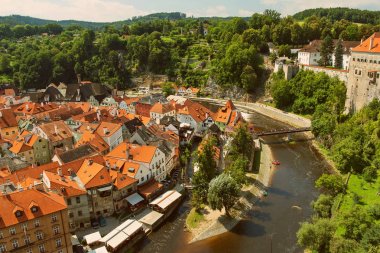 Cesky Krumlov, Bohemia, Çek Republik - Old town, görünümü ve Amerikanlar Nehri