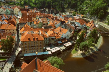 Cesky Krumlov, Bohemia, Çek Republik - Old town, görünümü ve Amerikanlar Nehri