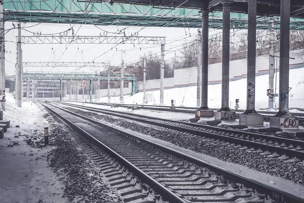 Trilhos Ferroviários Inverno — Fotografia de Stock