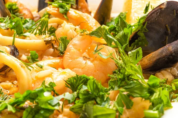 Hidangan Laut Risotto Close Makro Masakan Italia — Stok Foto
