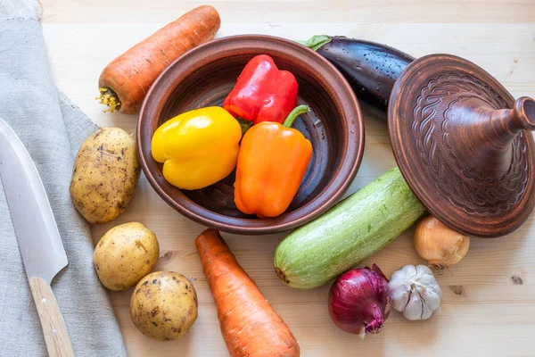 Tajine Ingredientes Crudos Para Cocinar Tagine Vegetal Vegetariano —  Fotos de Stock