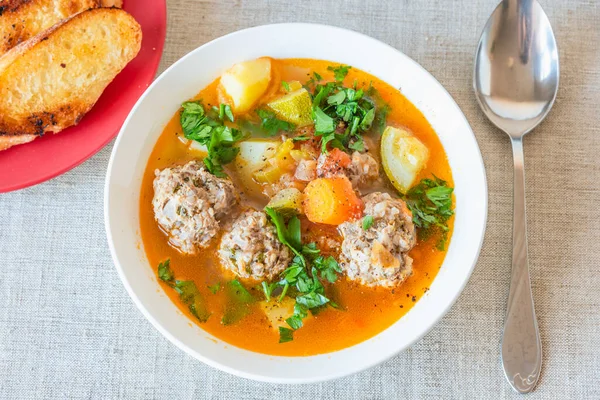 Albondigas - traditional Mexican vegetable soup with meatballs. — Stock Image Albondigas Traditional Mexican Vegetable Soup Meatballs Royalty Free Stock Photos