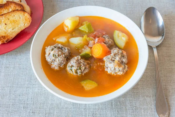Albondigas - traditional Mexican vegetable soup with meatballs. — Stock Image Albondigas Traditional Mexican Vegetable Soup Meatballs Royalty Free Stock Images