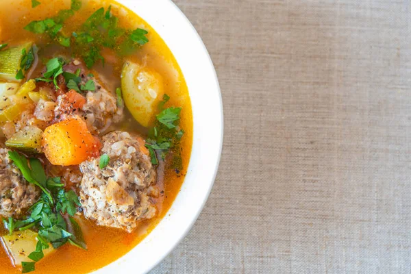 Mexican soup with meatballs and vegetables - Albondigas, copy space for recipe — Stock Image Mexican Soup Meatballs Vegetables Albondigas Copy Space Recipe Stock Image