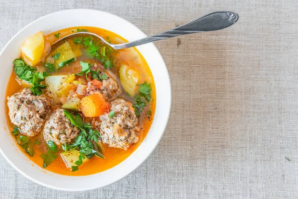 Mexican soup with meatballs and vegetables - Albondigas, copy space for recipe — Stock Image Mexican Soup Meatballs Vegetables Albondigas Copy Space Recipe Stock Image
