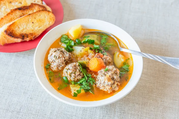 Albondigas - traditional Mexican vegetable soup with meatballs. — Stock Image Albondigas Traditional Mexican Vegetable Soup Meatballs Stock Picture