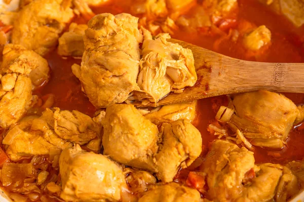 Hühnercurry Kochen Curry Der Pfanne Aus Nächster Nähe — Stockfoto