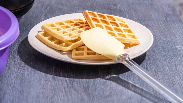 Freshly Made Belgian Homemade Waffles Plate — Stock Photo, Image