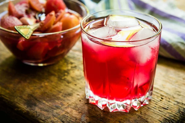 Red Fruit Drink Ice Rustic Background — Stock Photo, Image