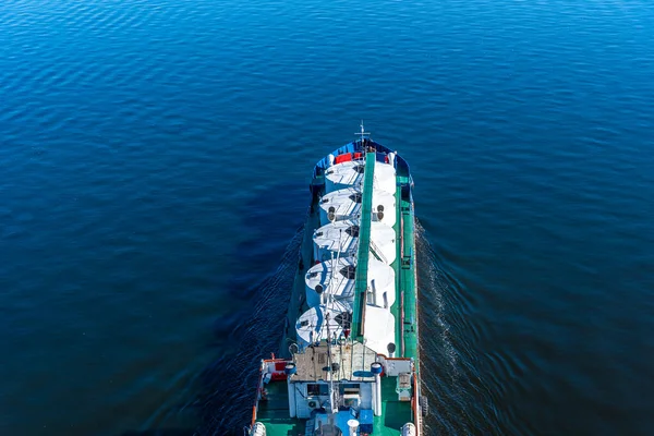 Tanker in the sea - top view