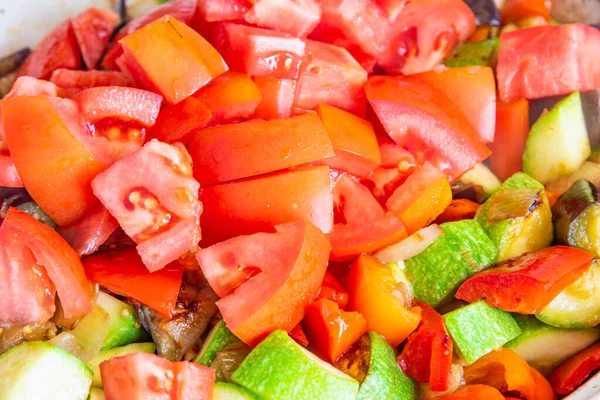 Estofado Verduras Cocinado Una Sartén Grande Primer Plano Vista Superior — Foto de Stock