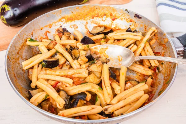 Традиційна Вегетаріанська Італійська Макаронні Макарони Баклажаном Нормі Pan Pan Pua — стокове фото