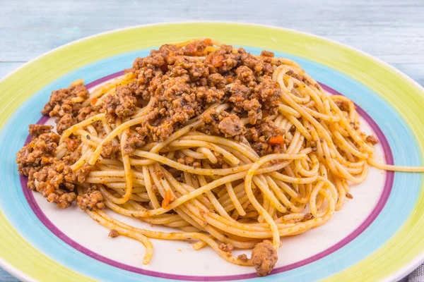Placa Boloñesa Espaguetis Primer Plano —  Fotos de Stock