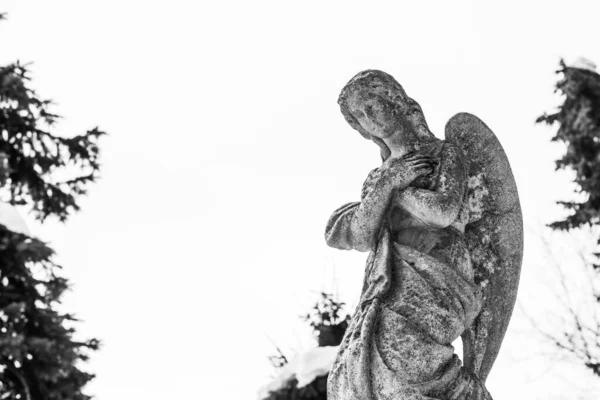 Antigua Figura Ángel Piedra Antiguo Cementerio — Foto de Stock