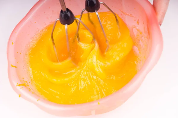 Mixer Whip Egg Yolk Sugar Close — Stock Photo, Image