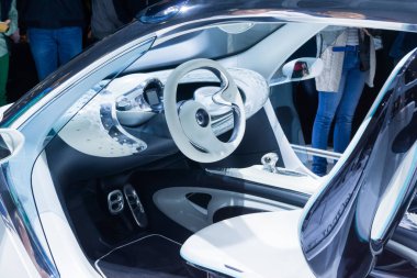 Rusya, Moskova, 31 Ağustos 2014 Moskova Uluslararası Otomobil Fuarı, Salon yeni arabası Mercedes Smart