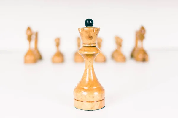 Simple Old Chess Pieces White Queen Pawns — Stock Photo, Image