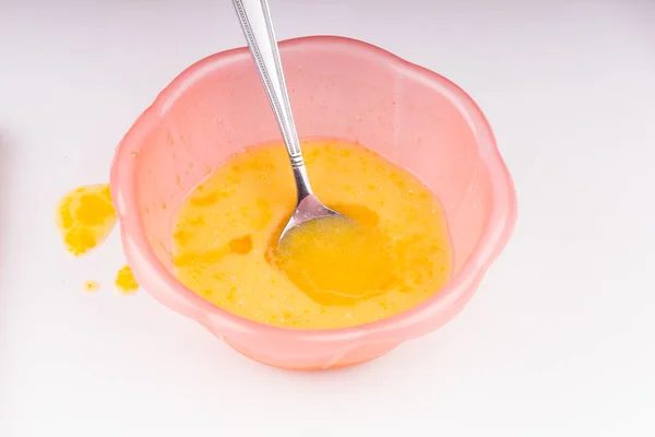 Bowl Mixed Yolk Sugar Spoon — Stock Photo, Image
