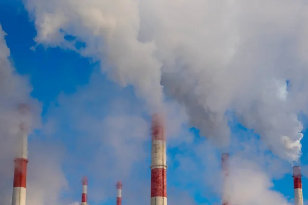 茎からの煙 複合火力発電所のパイプ 市内の生態系の問題 — ストック写真
