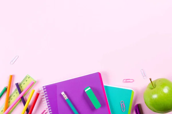 School supplies, stationery on pink background. Pens pencils notepad. Flat  lay 13226754 Stock Photo at Vecteezy