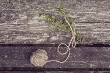 Köknar ve dekoratif ip ile güzel stillife arka plan 