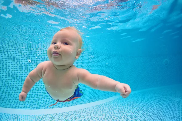 Funny Photo Active Baby Diving Swimming Pool Fun Jump Deep — Stock Photo, Image