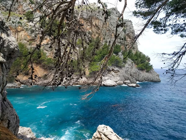 Ongelooflijke Blauwe Zee Het Eiland Mallorca Zeegezicht Met Kliffen Omringende — Stockfoto