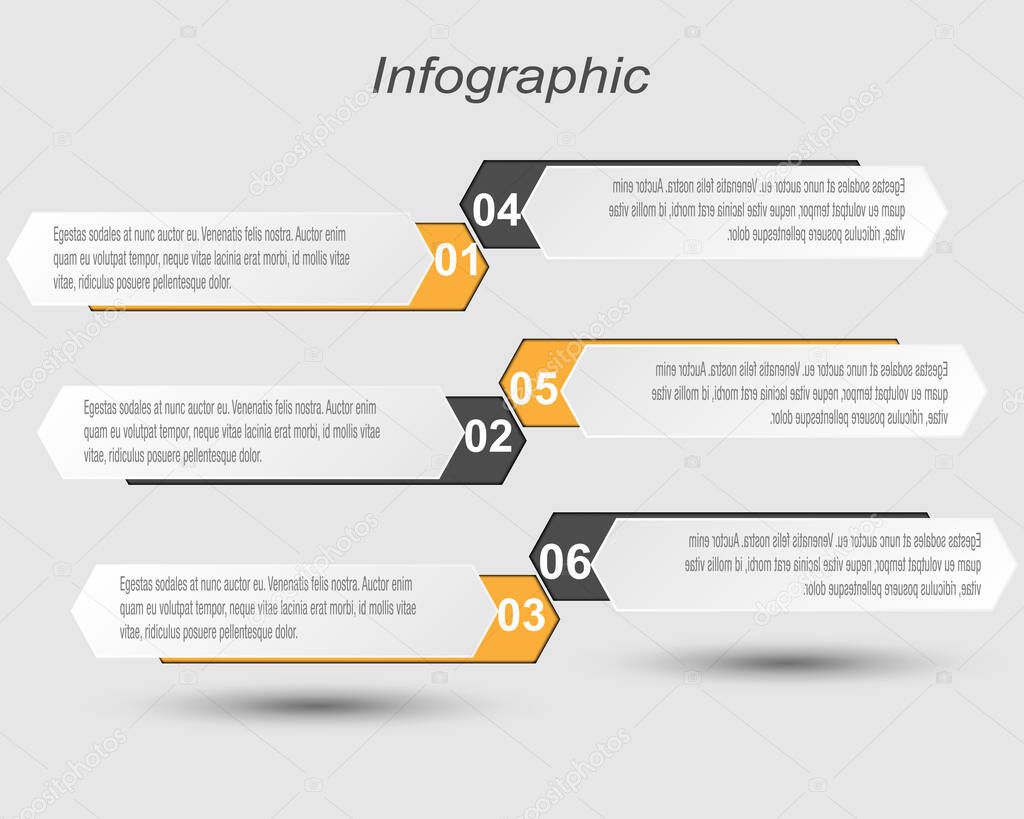 Abstract 6 steps infographics background template for website layout.