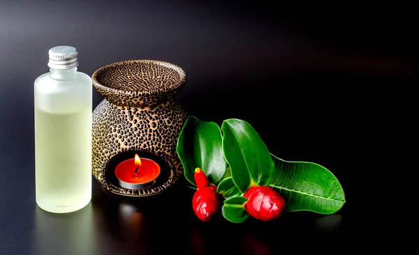 Configuración Lámpara Aroma Con Aceite Flores Para Exposición — Foto de Stock