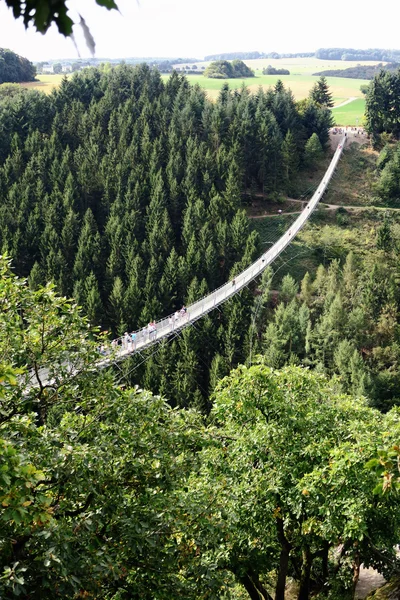 Eenvoudige hangbrug Geierlay in Moersdorf op uitblik moun — Stockfoto