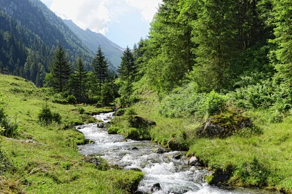 Paisaje de los Alpes europeos del valle de Schwarzachtal en Zillertal — Foto de Stock