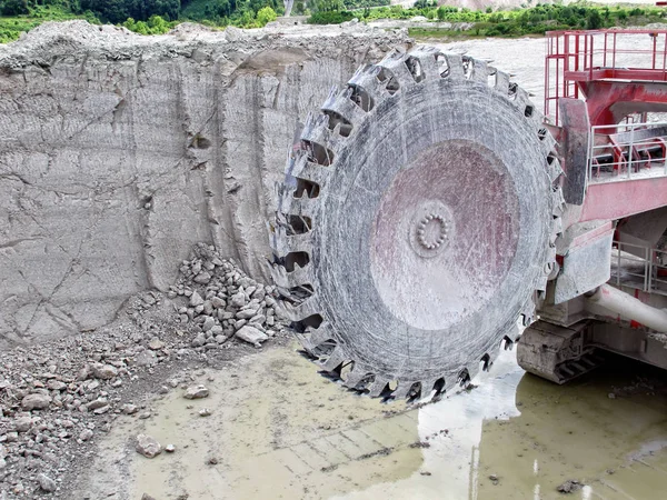 Bucket-wheel excavator in a chalk open pit mine