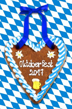 Oktoberfest Gingerbread kalp 2017 beyaz mavi Bavyera bayrak b