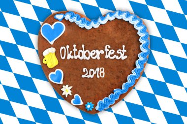 Oktoberfest 2018 Gingerbread kalp beyaz mavi Bavyera bayrak ile