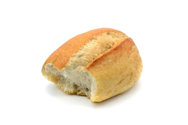 Comer pão alemão rolo no fundo isolado branco — Fotografia de Stock