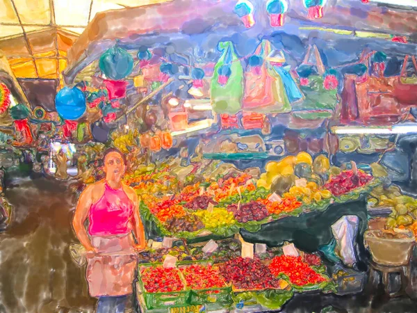 Žena Stánku Zeleninou Porto Portugal Malířství — Stock fotografie