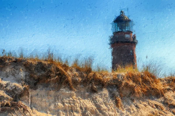 Pintura Óleo Del Faro Darsser Ort Costa Del Mar Báltico —  Fotos de Stock