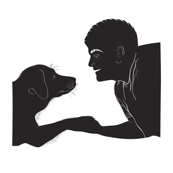 Silhouet hond en mens — Stockvector