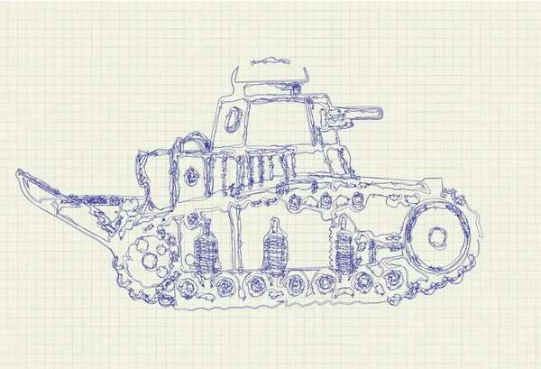 Not defterinde çizim Doodle tank — Stok Vektör